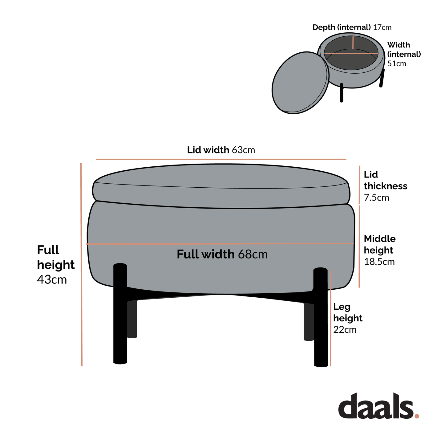 Amboise Round Storage Pouffe, Brick Boucle