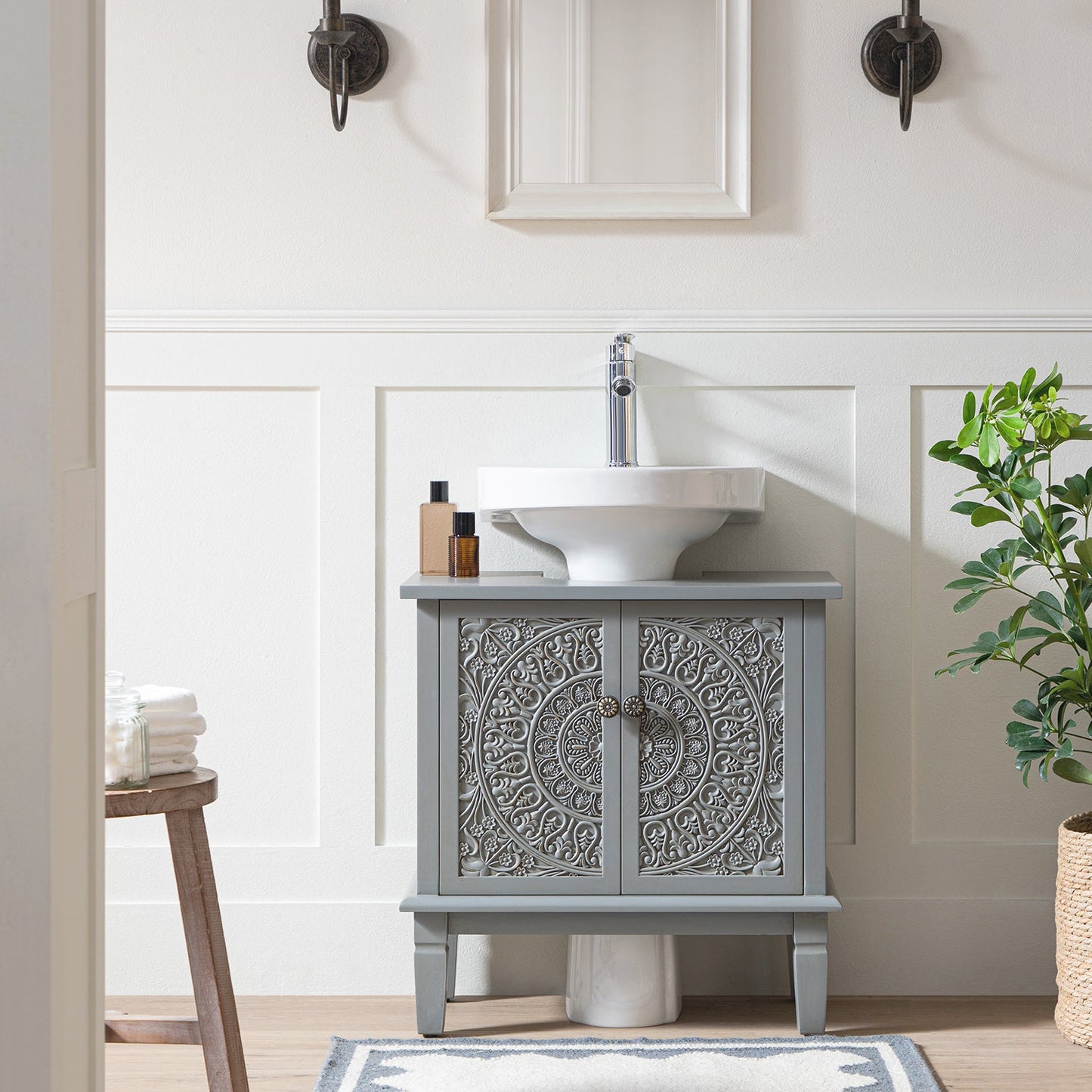 Chantilly Mid Grey Carved Bathroom Undersink Unit