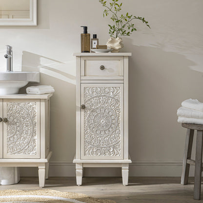 Chantilly Whitewashed Carved Bathroom Cupboard