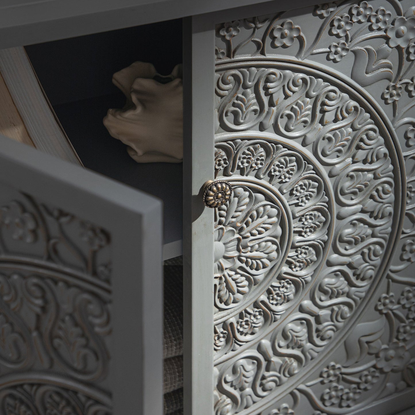 Chantilly Mid Grey Carved Small Sideboard