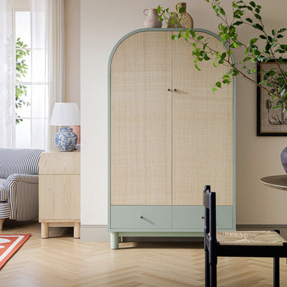 Maude Large Storage Cabinet, Muted Pistachio Ash with Raffia