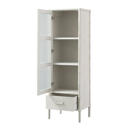 Elstowe Faux Bamboo and Fluted Glass 1-Door Cabinet, Shaded White