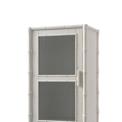 Elstowe Faux Bamboo and Fluted Glass 1-Door Cabinet, Shaded White