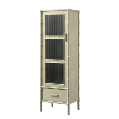 Elstowe Faux Bamboo and Fluted Glass 1-Door Cabinet, Sage Green