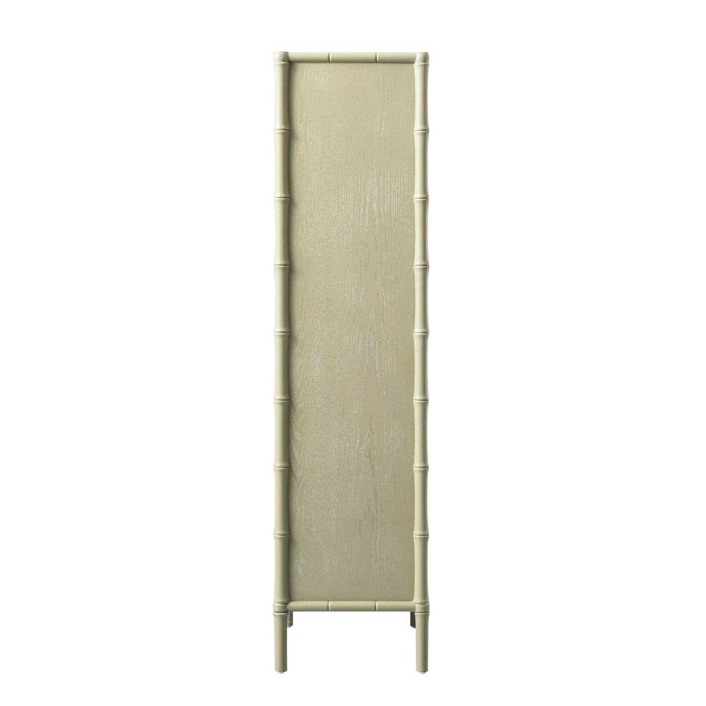 Elstowe Faux Bamboo and Fluted Glass 1-Door Cabinet, Sage Green