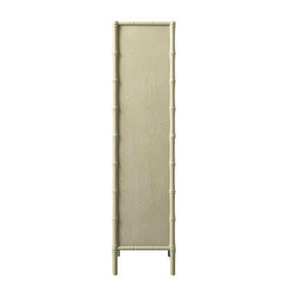 Elstowe Faux Bamboo and Fluted Glass 1-Door Cabinet, Sage Green