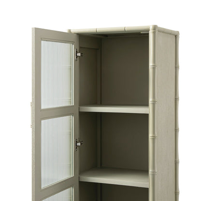 Elstowe Faux Bamboo and Fluted Glass 1-Door Cabinet, Sage Green