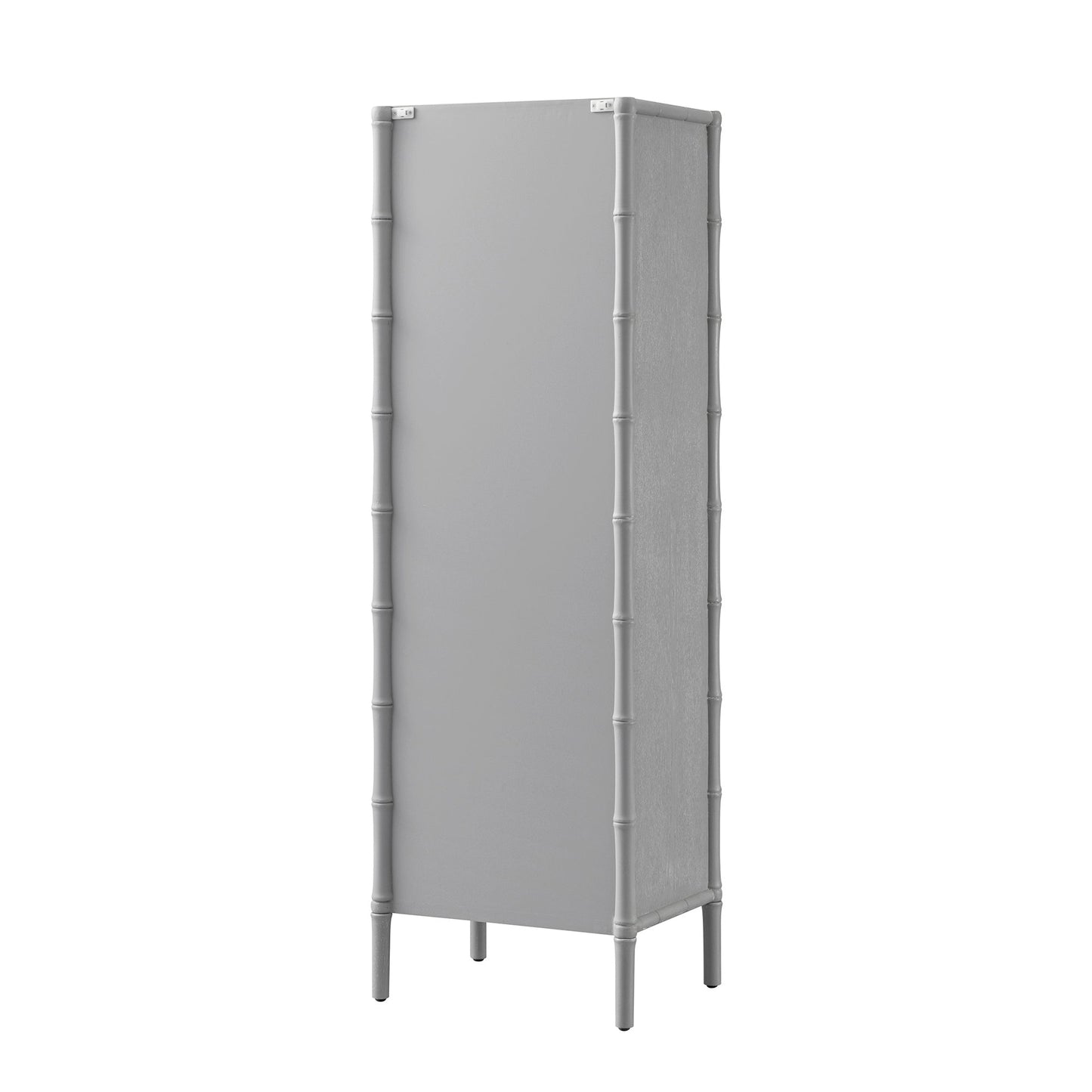 Elstowe Faux Bamboo and Fluted Glass 1-Door Cabinet, Warm Grey