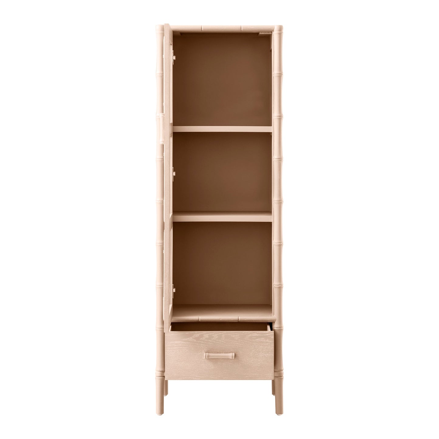 Elstowe Faux Bamboo and Fluted Glass 1-Door Cabinet, Nude Pink