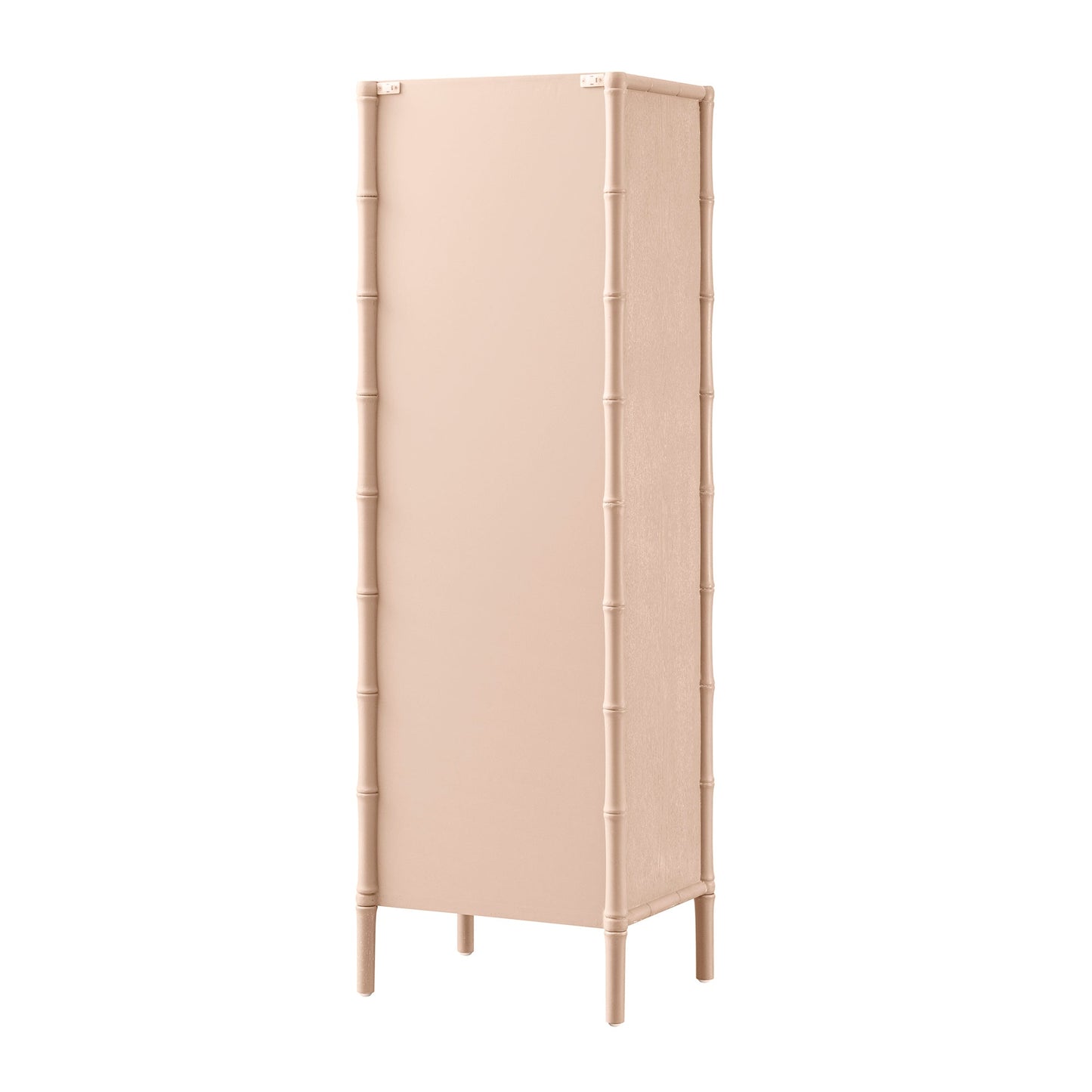 Elstowe Faux Bamboo and Fluted Glass 1-Door Cabinet, Nude Pink