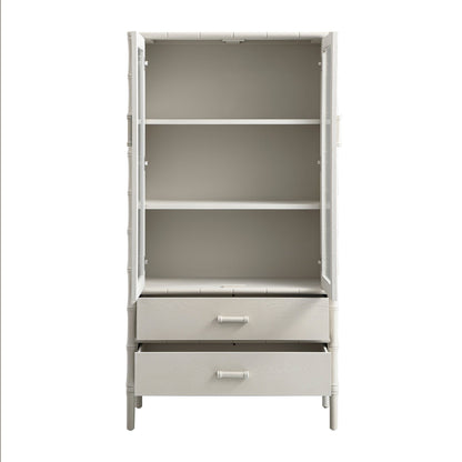 Elstowe Faux Bamboo and Fluted Glass 2-Door Cabinet, Shaded White