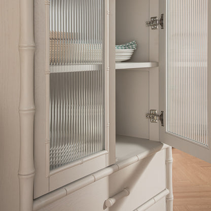 Elstowe Faux Bamboo and Fluted Glass 2-Door Cabinet, Shaded White
