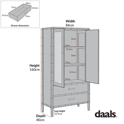 Elstowe Faux Bamboo and Fluted Glass 2-Door Cabinet, Nude Pink