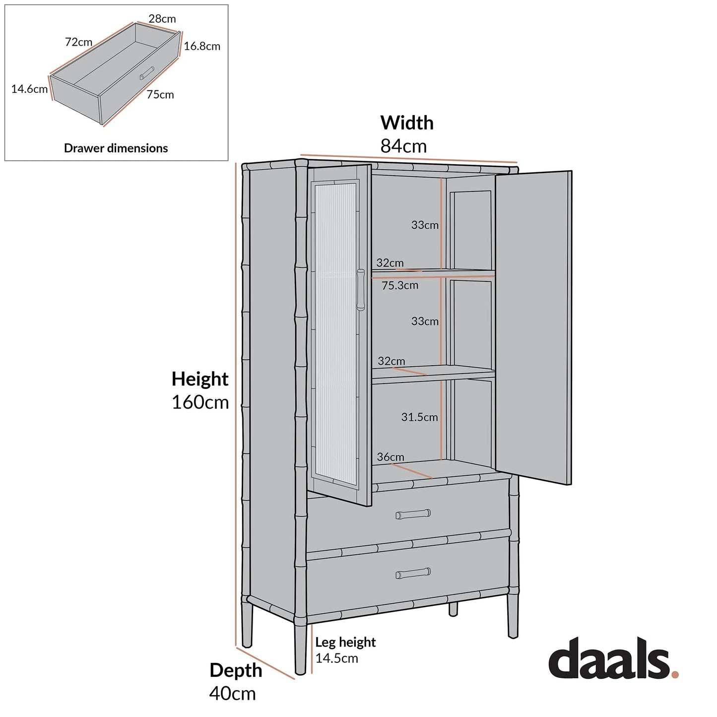 Elstowe Faux Bamboo and Fluted Glass 2-Door Cabinet, Sage Green