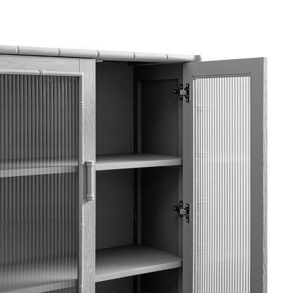 Elstowe Faux Bamboo and Fluted Glass 2-Door Cabinet, Warm Grey