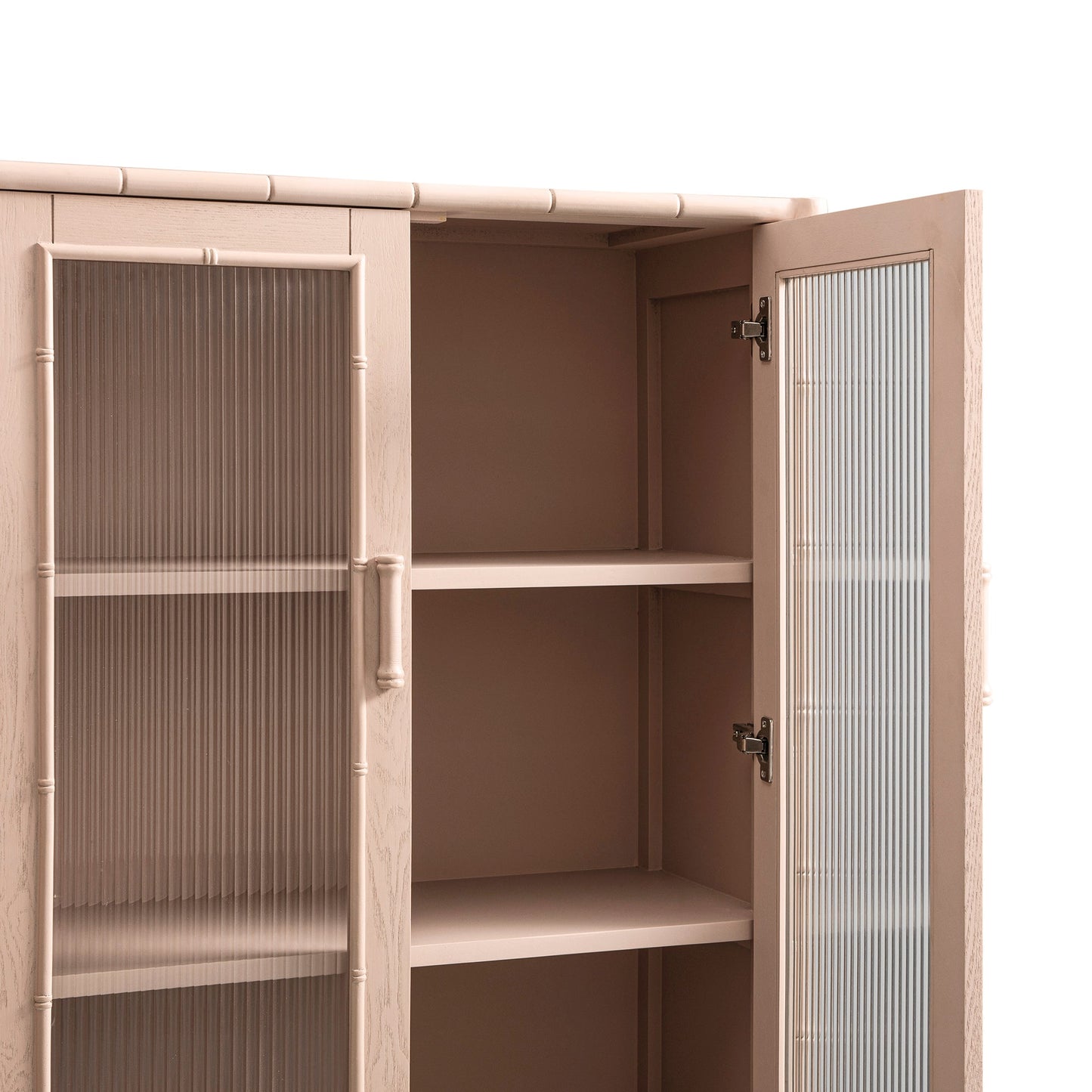 Elstowe Faux Bamboo and Fluted Glass 2-Door Cabinet, Nude Pink