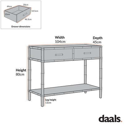 Elstowe Faux Bamboo 2-Drawer Console Table, Nude Pink