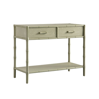Elstowe Faux Bamboo 2-Drawer Console Table, Sage Green