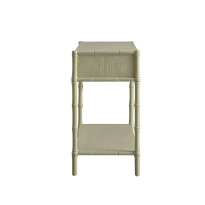 Elstowe Faux Bamboo 2-Drawer Console Table, Sage Green