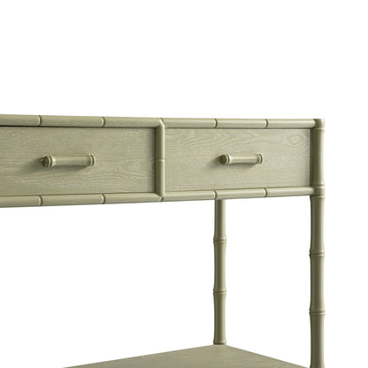Elstowe Faux Bamboo 2-Drawer Console Table, Sage Green