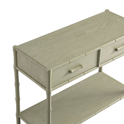 Elstowe Faux Bamboo 2-Drawer Console Table, Sage Green