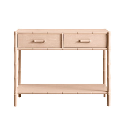 Elstowe Faux Bamboo 2-Drawer Console Table, Nude Pink