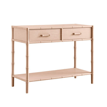 Elstowe Faux Bamboo 2-Drawer Console Table, Nude Pink