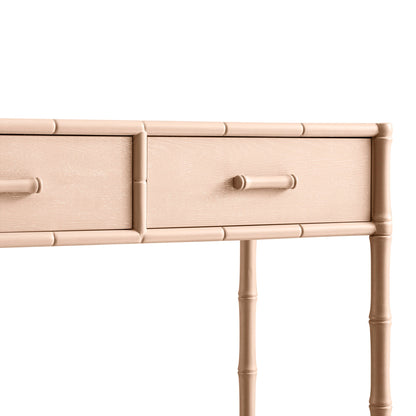 Elstowe Faux Bamboo 2-Drawer Console Table, Nude Pink
