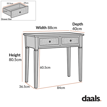 Chantilly Mid Grey Carved Console/ Dressing Table