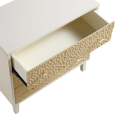 Bianca Chip Carved 3 Drawer Chest, Sand Beige & Ivory