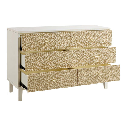 Bianca Chip Carved 6 Drawer Chest, Sand Beige & Ivory
