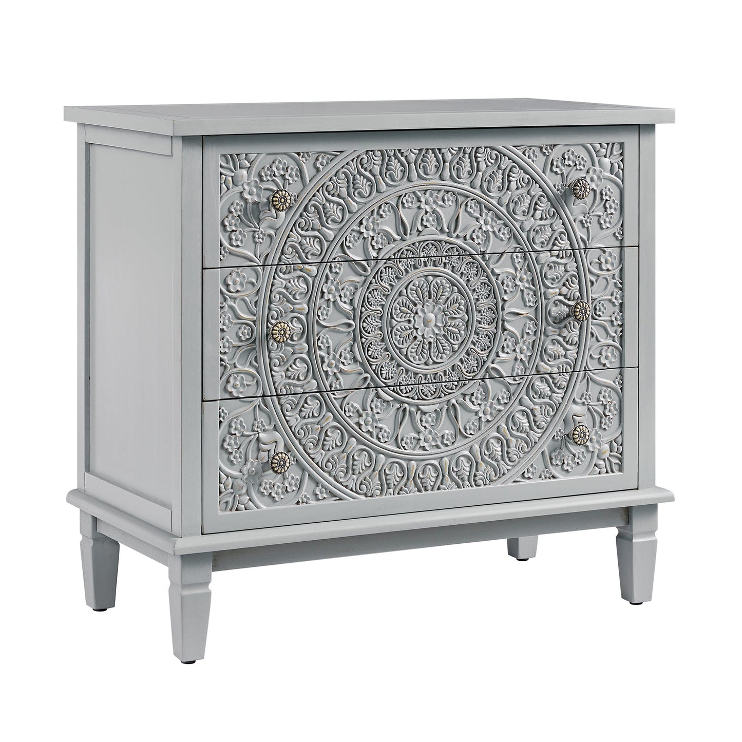 Chantilly Mid Grey Carved 3 Drawer Chest
