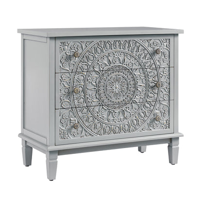 Chantilly Mid Grey Carved 3 Drawer Chest