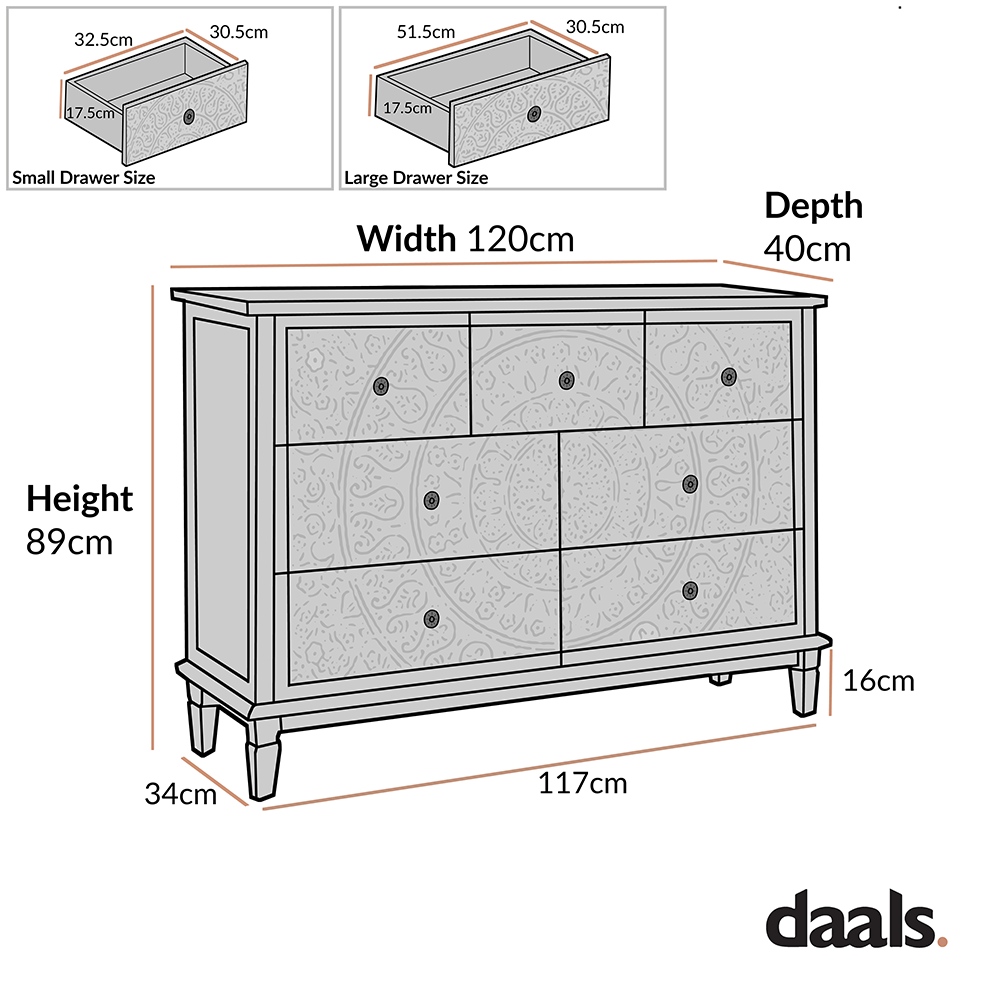 Chantilly Whitewashed Carved 3 over 4 Drawer Chest