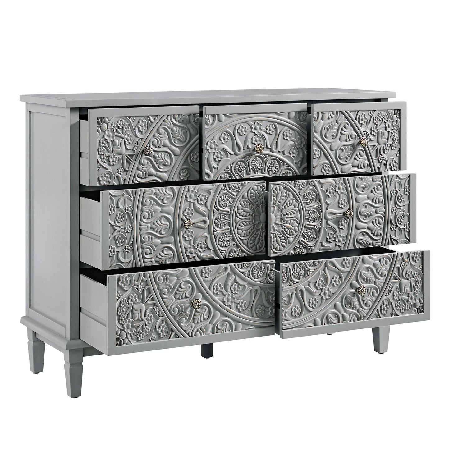 Chantilly Mid Grey Carved 3 over 4 Drawer Chest