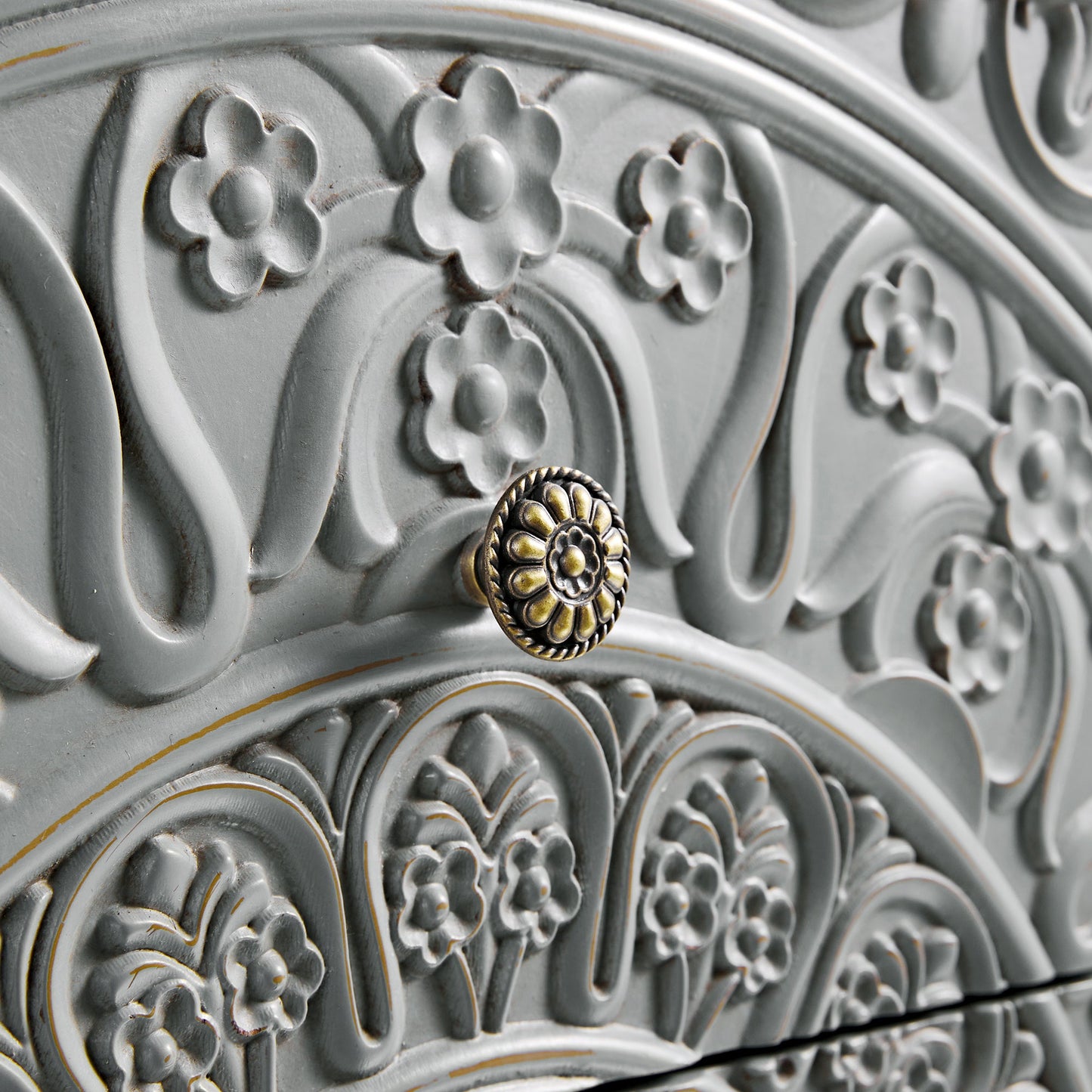 Chantilly Mid Grey Carved 3 over 4 Drawer Chest