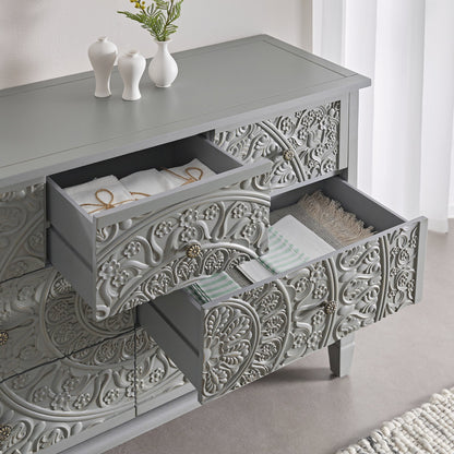 Chantilly Mid Grey Carved 3 over 4 Drawer Chest