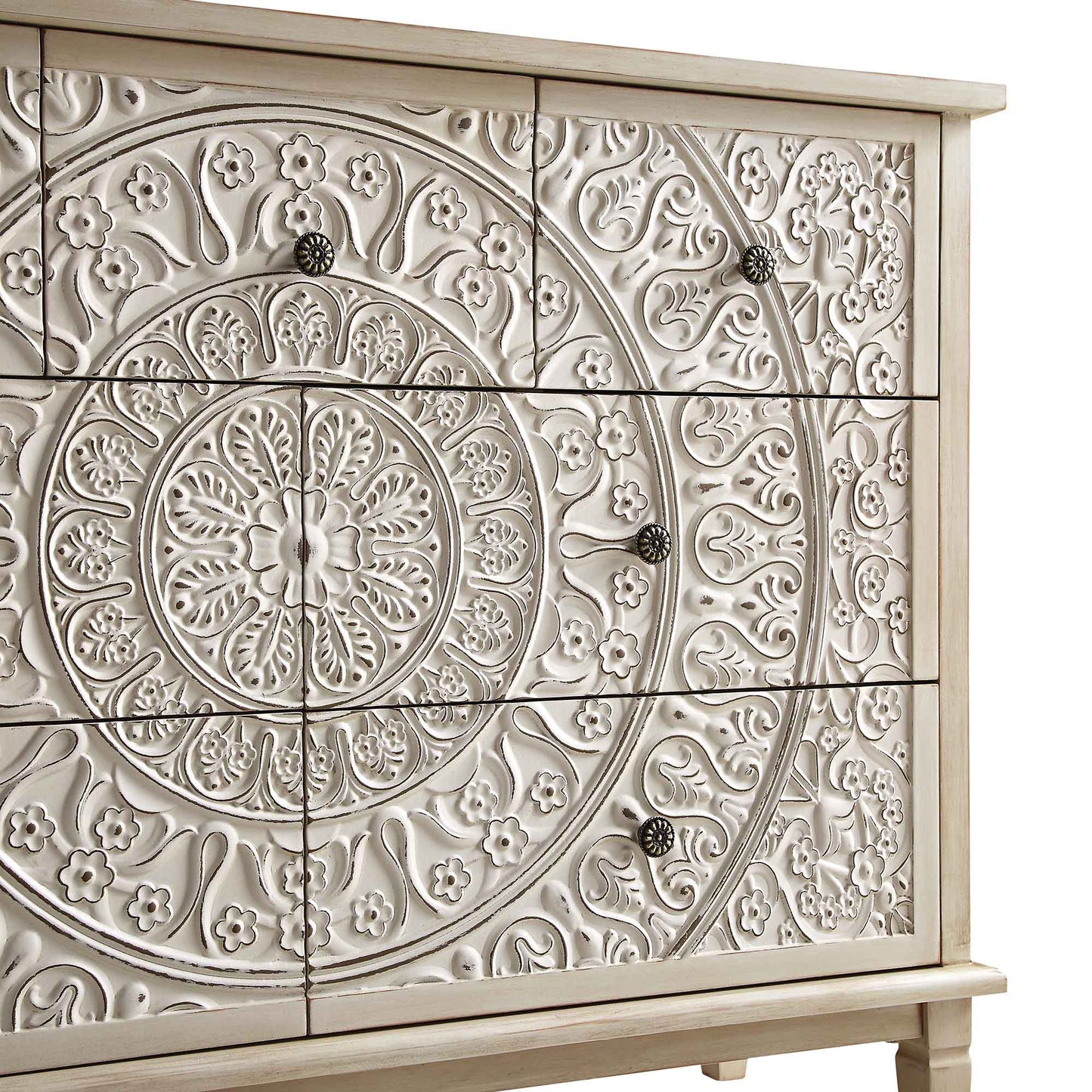 Chantilly Whitewashed Carved 3 over 4 Drawer Chest