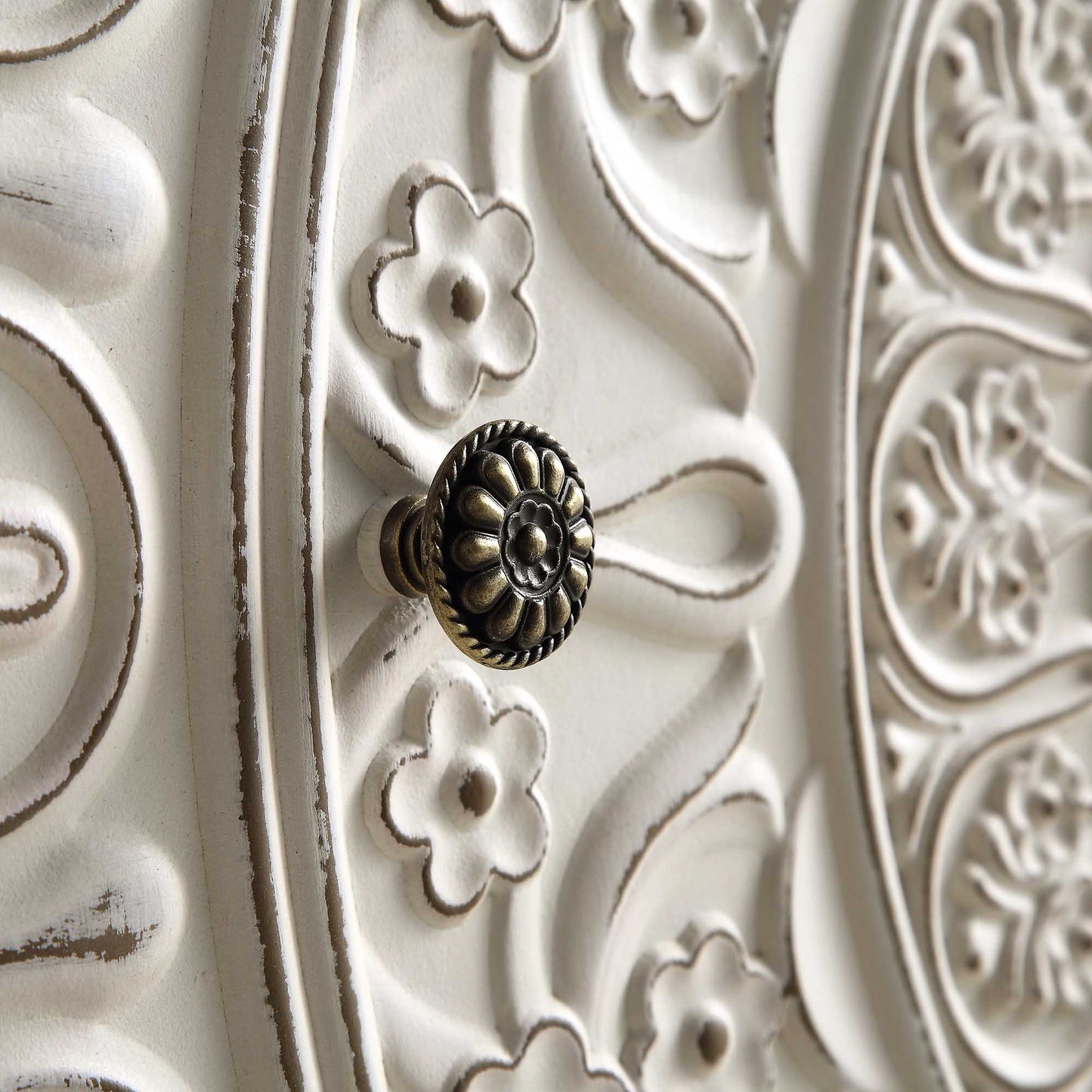 Chantilly Whitewashed Carved 3 over 4 Drawer Chest