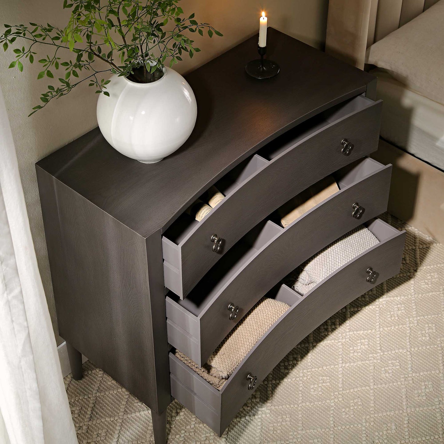 Thalia Concave Chest of Drawers, Silver Oak