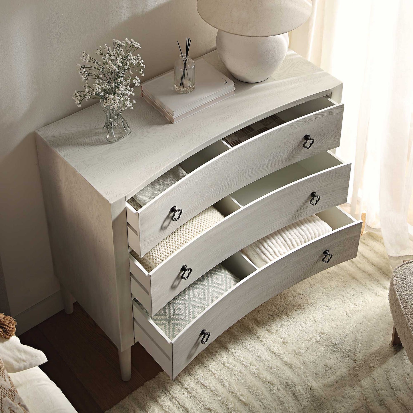 Thalia Concave Chest of Drawers, Washed White