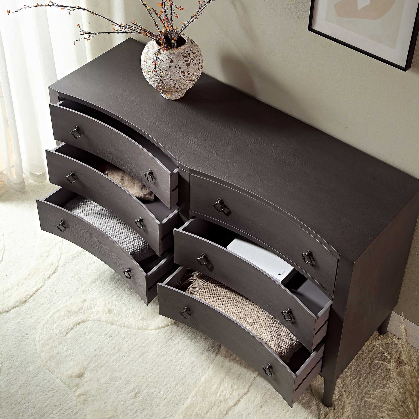 Thalia Concave Double Chest of Drawers, Silver Oak