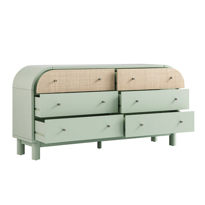 Maude Chest of 6 Drawers, Muted Pistachio Ash with Raffia