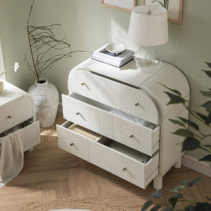 Maude Chest of 3 Drawers, Washed White Ash with Raffia