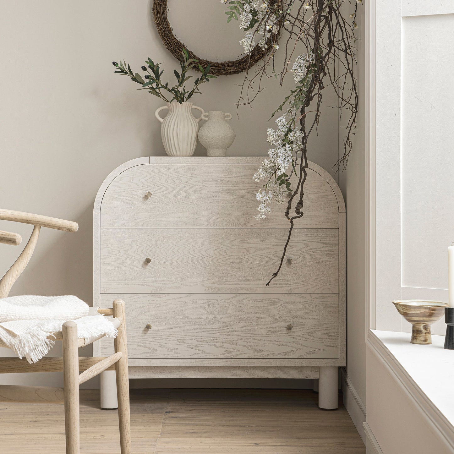Maude Chest of 3 Drawers, Washed White Ash