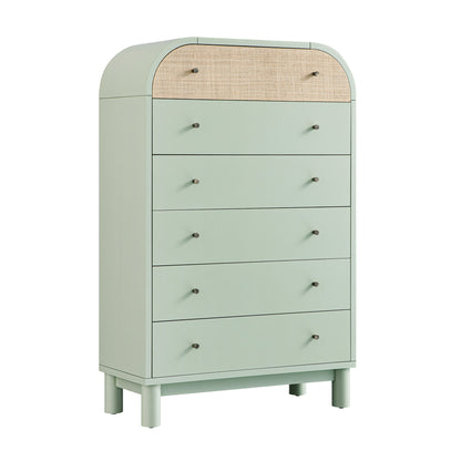 Maude Tall Chest, Muted Pistachio Ash with Raffia
