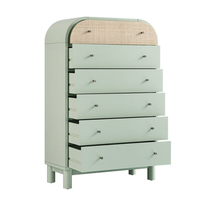 Maude Tall Chest, Muted Pistachio Ash with Raffia