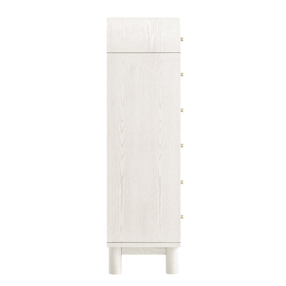 Maude Tall Chest, Washed White Ash with Raffia