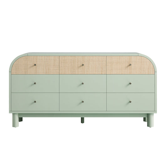 Maude 9 Drawer Chest, Muted Pistachio Ash with Raffia