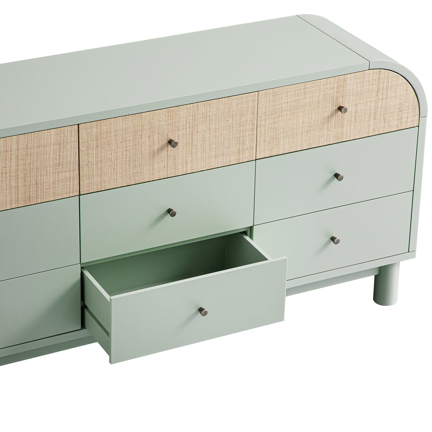 Maude 9 Drawer Chest, Muted Pistachio Ash with Raffia